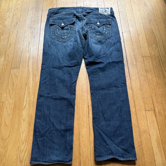 True Religion Size 40 Blue Dark Wash Denim Cotton Slim Fit Straight Leg Jeans - Picture 11 of 13